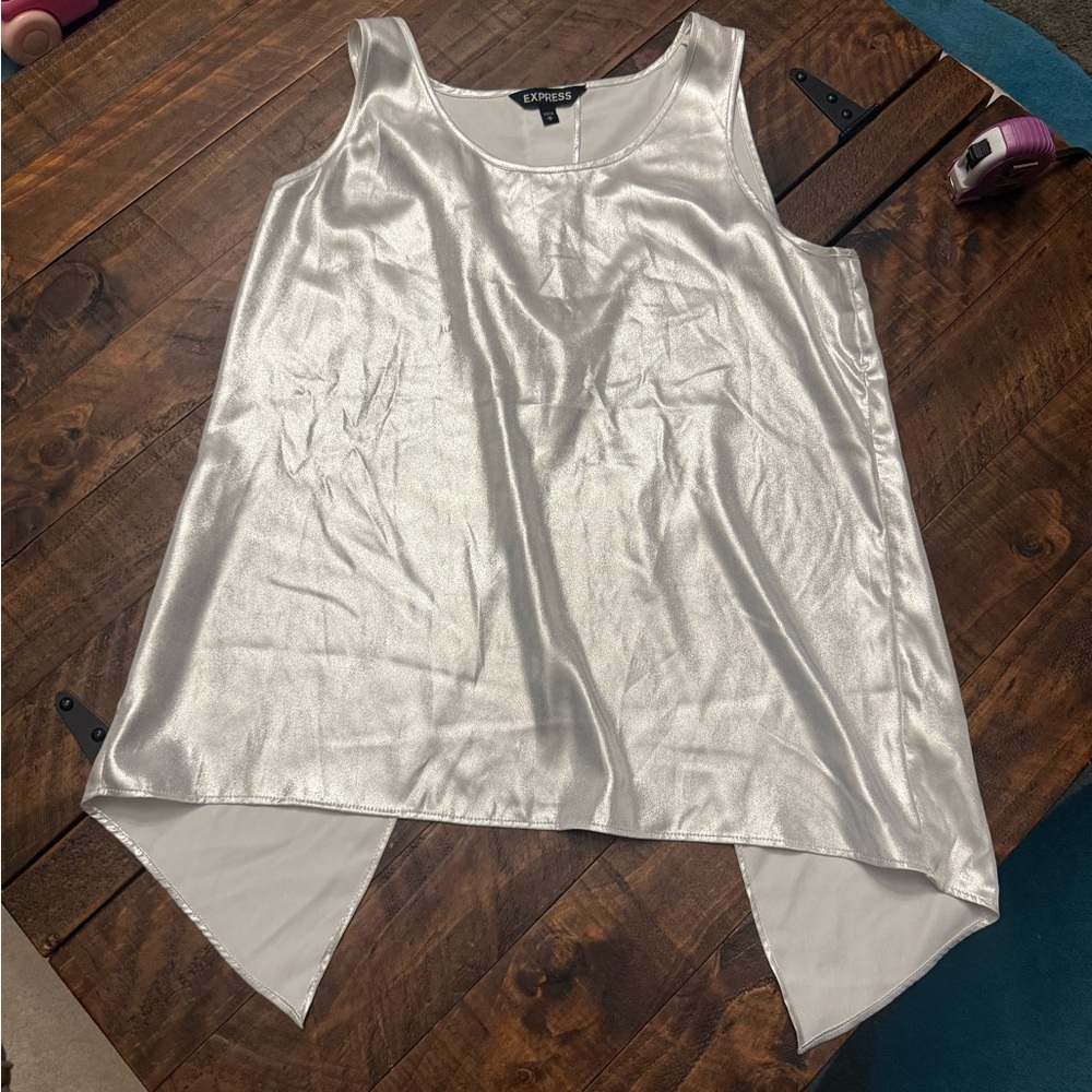 Express Silver Asymmetrical Sleeveless Tank Top
